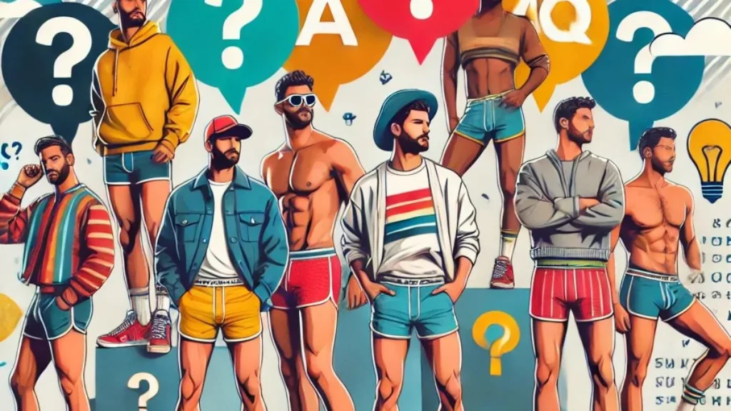 Men in booty shorts, men's fashion trends, breaking gender norms, body positivity for men, stylish men’s shorts, confidence in fashion, self-expression in clothing, festival fashion for men, gender-fluid fashion